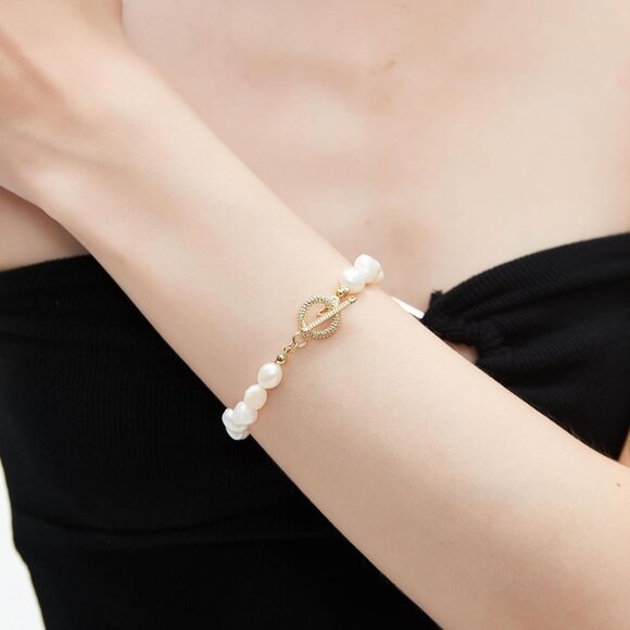 Pearl Bracelets for Women Freshwater Baroque Beaded Jewelry Gift for Weddings - Picture 4 of 9